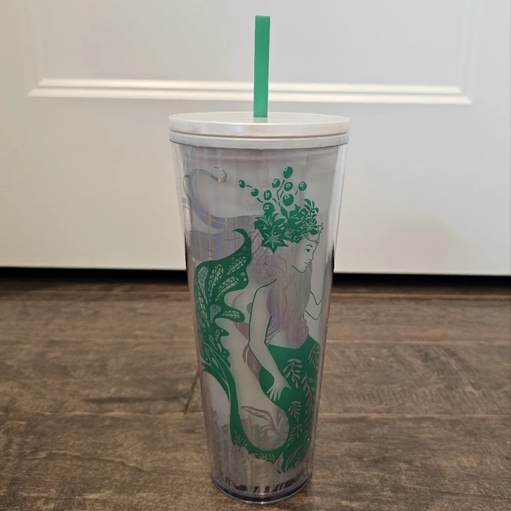 New Starbucks Trio of Artistic Tumblers with Pink, Gold, and Green Colors 24 Oz
